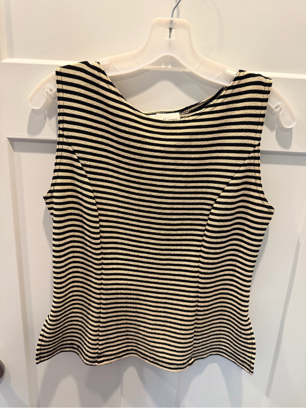 Nicole Studio Small Black Cream Striped Textured Sleeveless Peplum Top